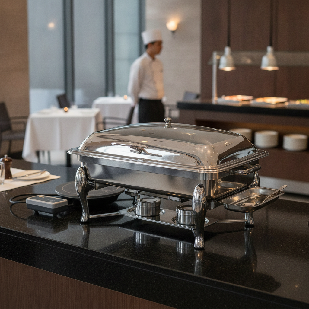 Stainless Steel Induction Chafer 245mm with Glass Lid for Catering Events