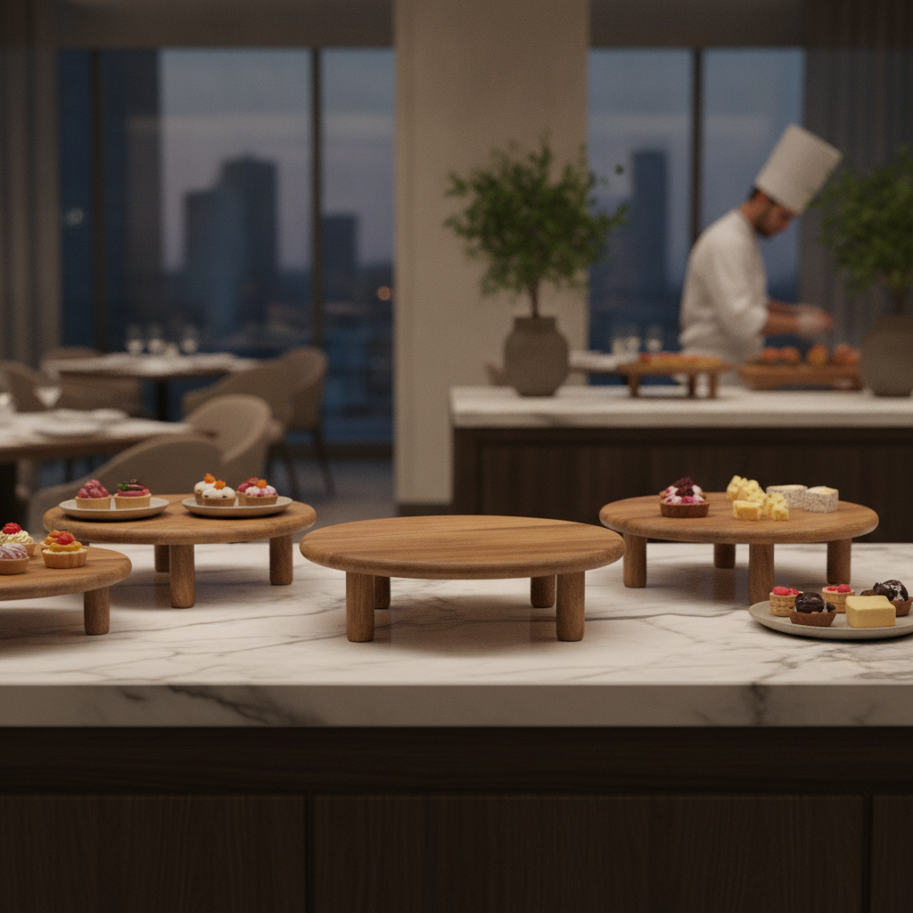 Mango Wood Round Display Stand for Buffet Presentations
