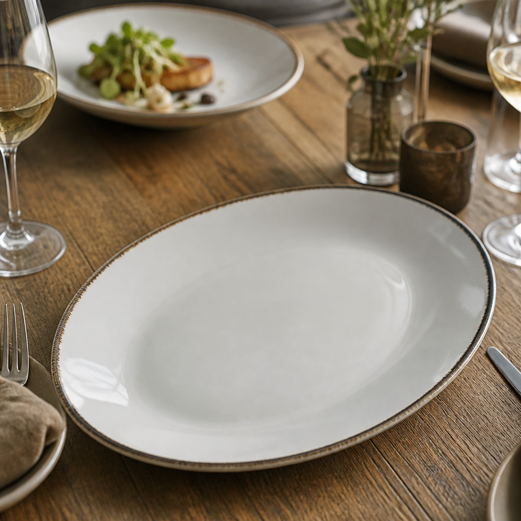 Charcoal Dapple Oval Coupe Plates 343mm for Elegant Dining (Pack of 12)