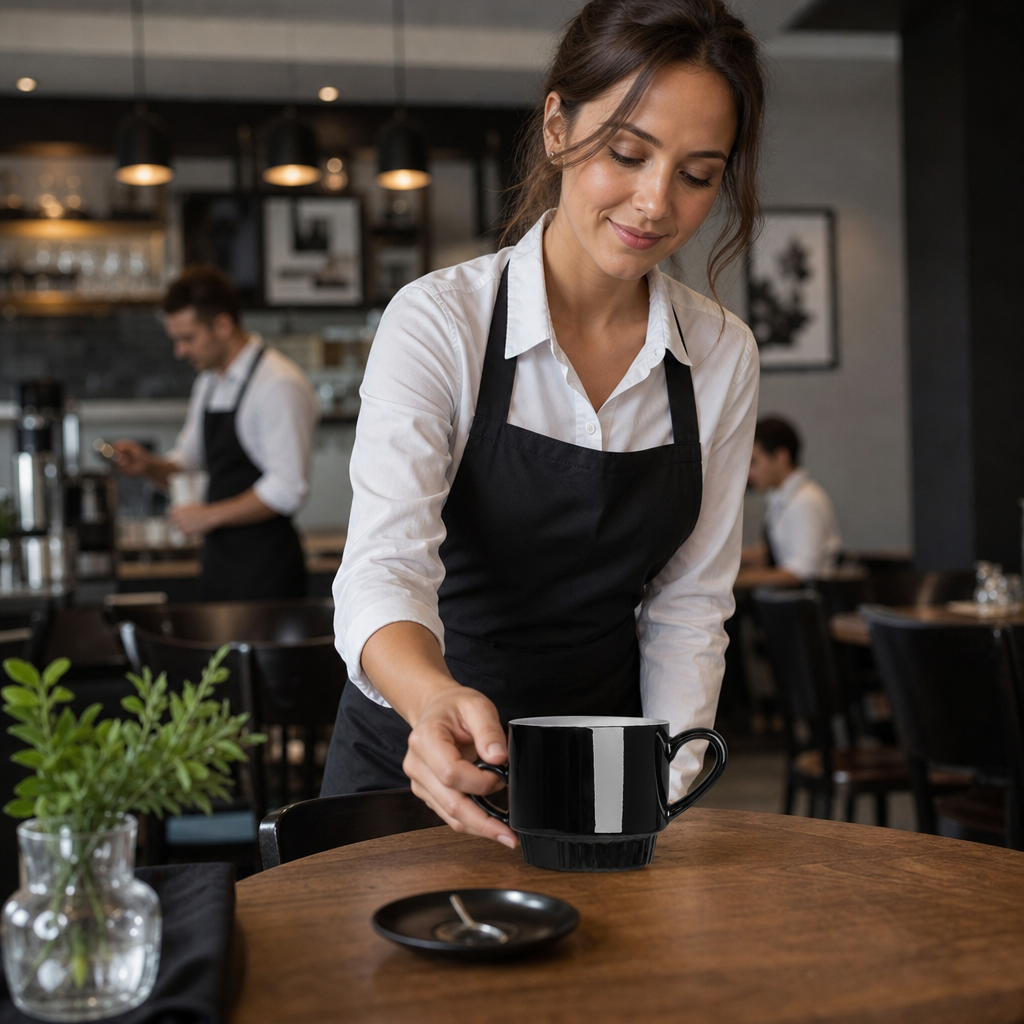 Stacking Mugs 340ml Black Stoneware for Coffee Shops (Pack of 6)