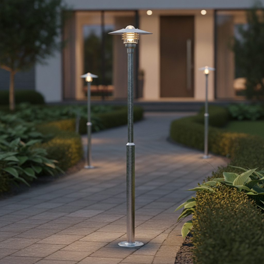 Galvanised Steel Outdoor Garden Light 2000mm for Pathways & Entrances