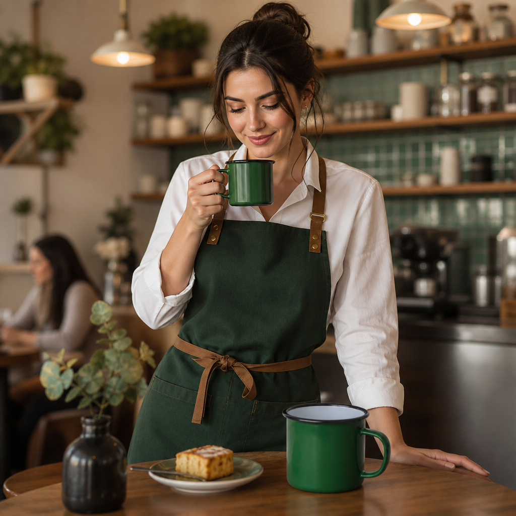 Mugs 350ml Green Glass for Quirky Cafés (Pack of 6)