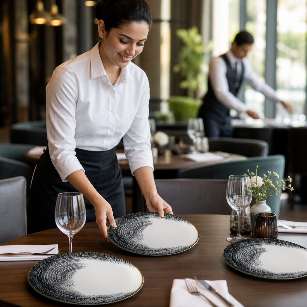 Coupe Plates 260mm Black Vitrified Ceramic for Dining (Pack of 12)