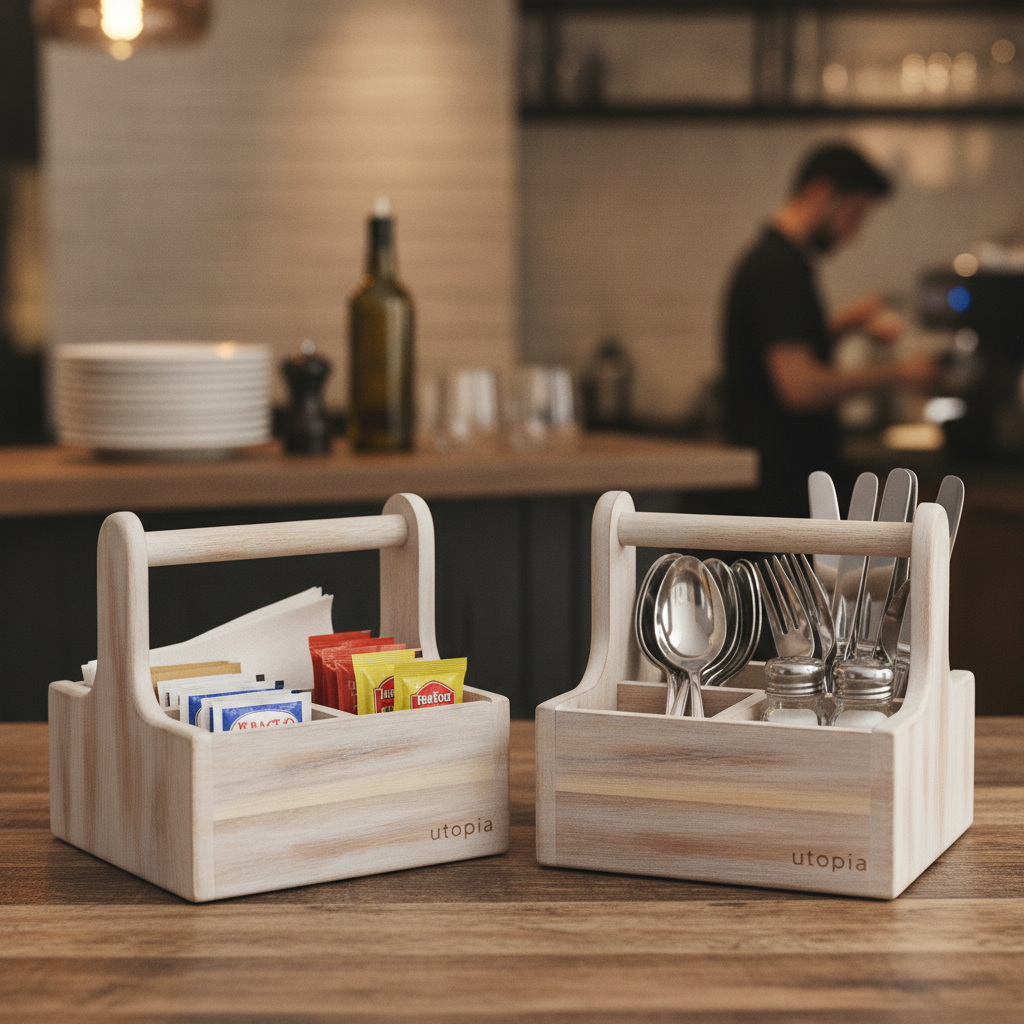 Acacia Wood Small Table Caddy 144x147mm for Cafés & Restaurants (Pack of 2)