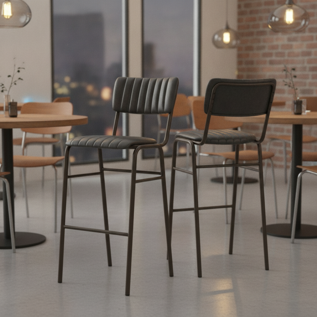Metal Black Stacking Bar Stools 1100mm for Restaurants & Cafés (Pack of 2)