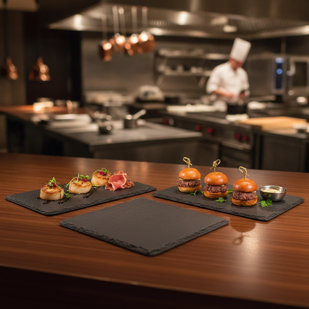 Natural Slate Rectangular Boards 1/4-1/3 GN for Dining Services (Pack of 2)