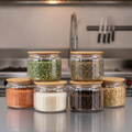 Ribbed Glass Storage Jars with Lids 500ml for Home Organization (Pack of 6)