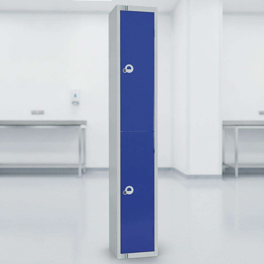 Powder Coated Steel Blue Double Door Lockers 450mm Deep for Hygiene-Critical Environments