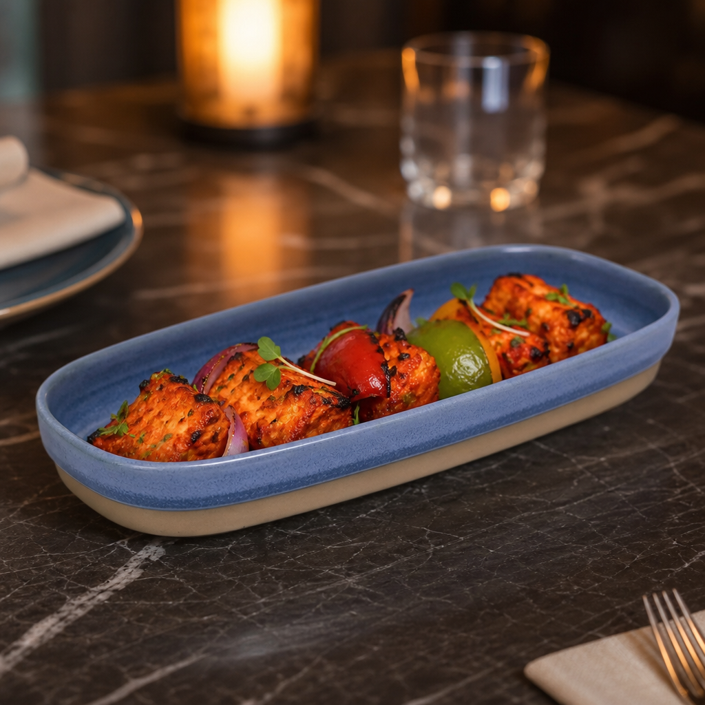 Trays Blue Vitrified Ceramic for Stylish Serving (Pack of 6)