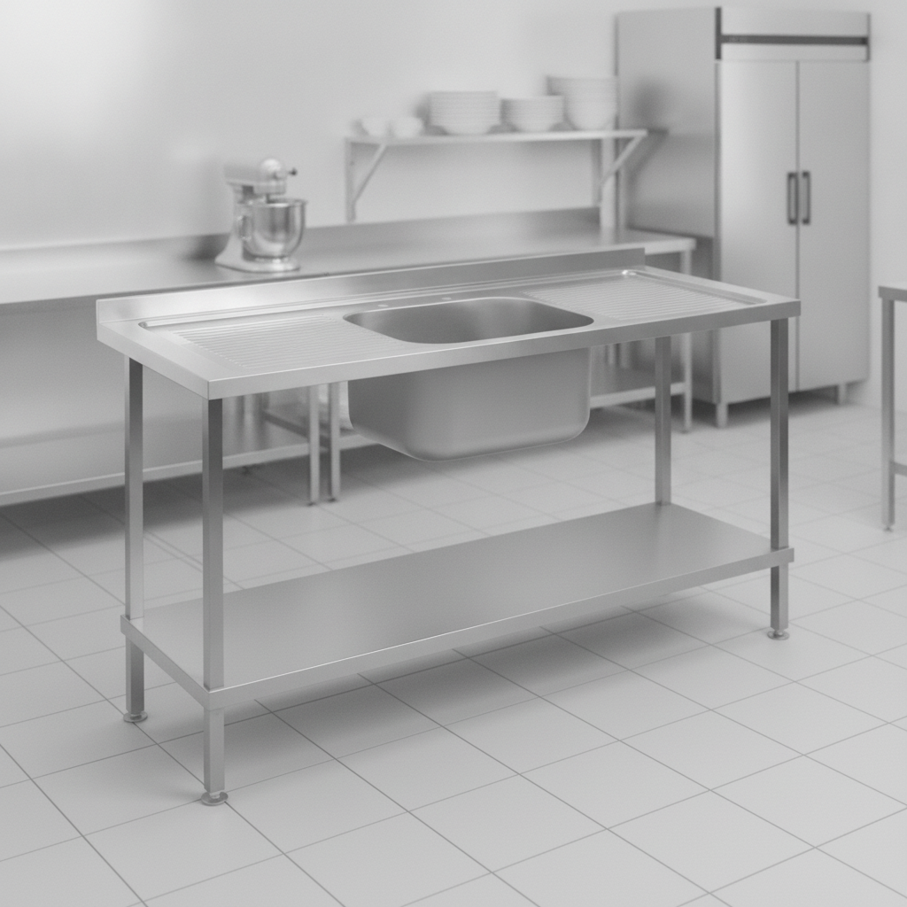 304 Stainless Steel Double Drainer Sink 1800mm for Commercial Kitchens