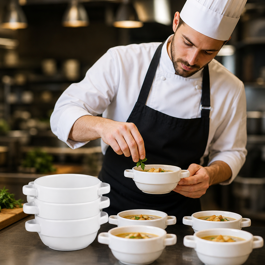 Handled Stacking Bowls 115mm Ceramic for Professional Use (Pack of 6)