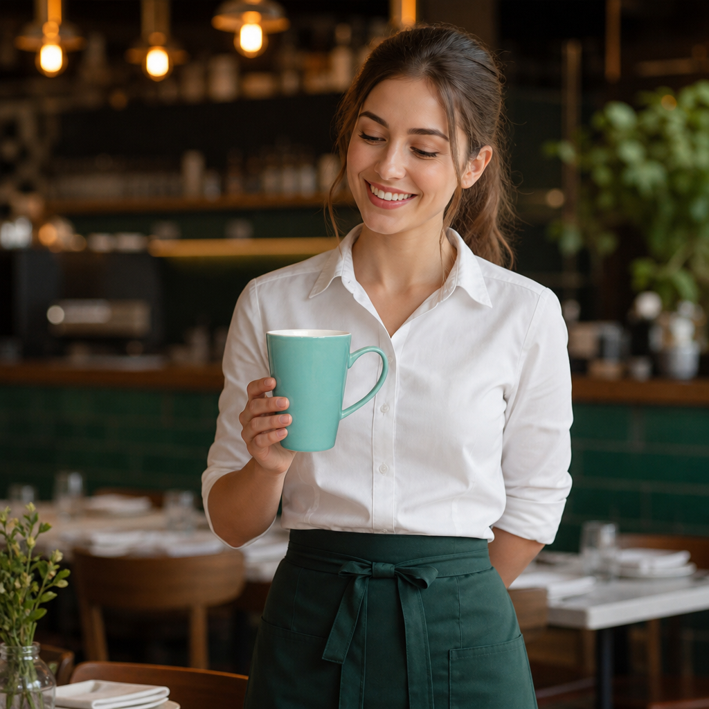 Stoneware Cafe Latte Cups Aqua 340ml for Cafés & Restaurants (Pack of 12)