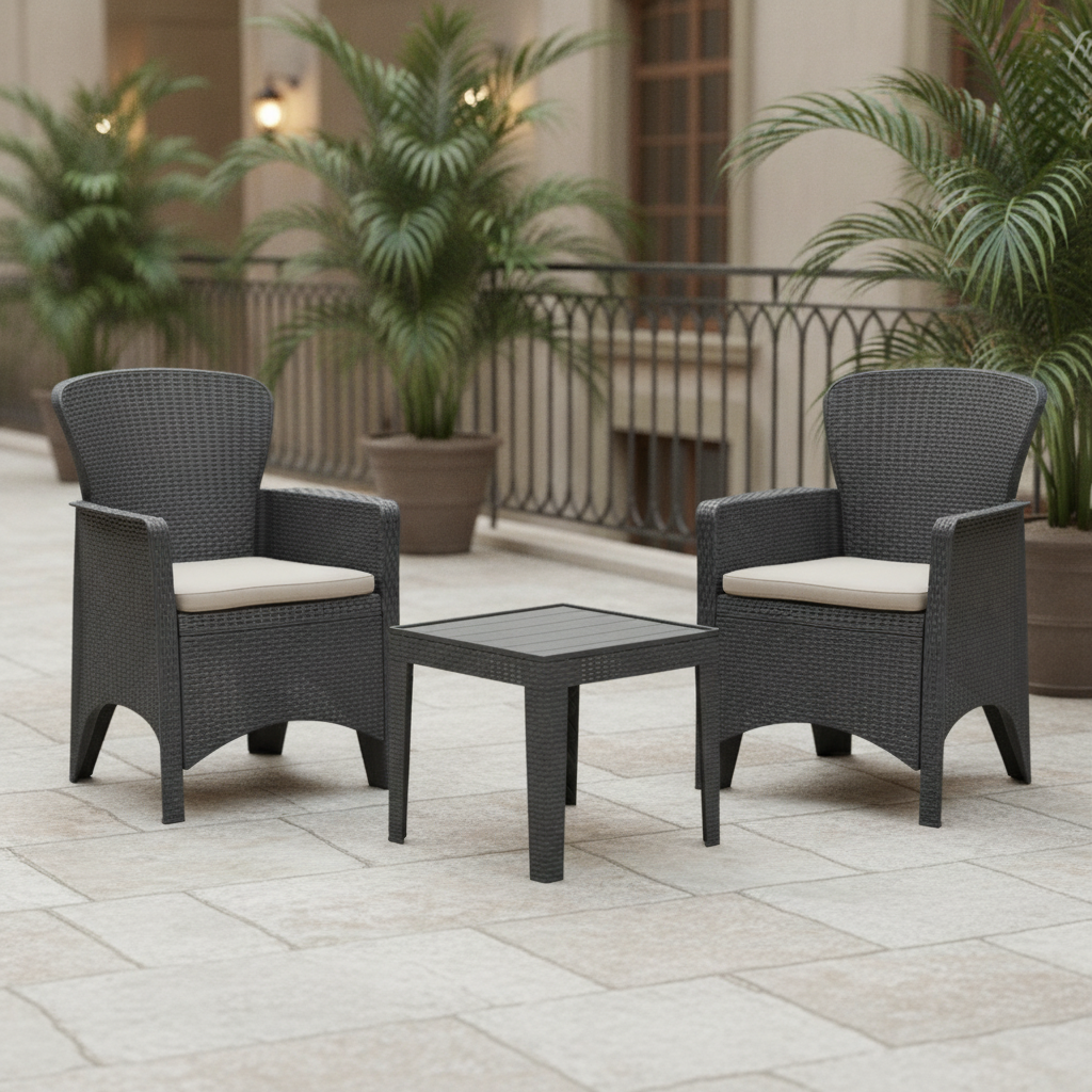 Polypropylene Outdoor Chair and Table Set in Dark Grey 435mm for Patios & Cafés