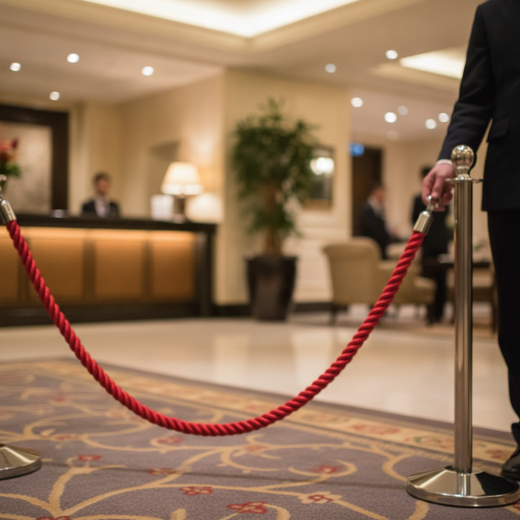 Red Twist Barrier Rope 2.5m with Zinc Alloy Ends for Indoor Use