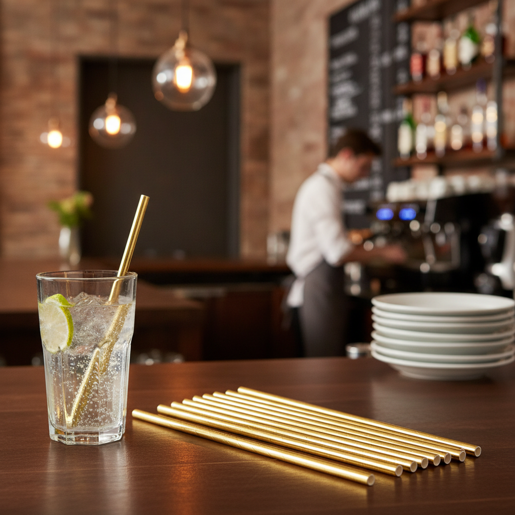 Paper Gold Biodegradable Straws 200mm for Eco-Friendly Events (Pack of 250)