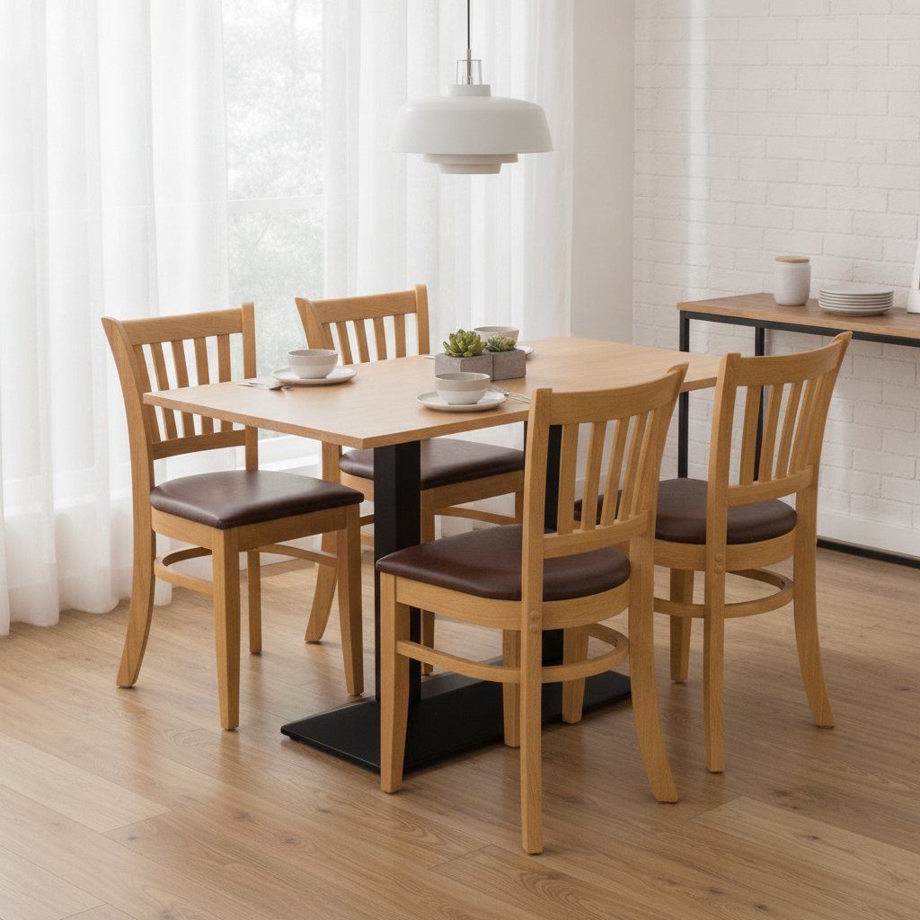 Rubber Wood Dining Table with 4 Chairs 750mm for Home Dining