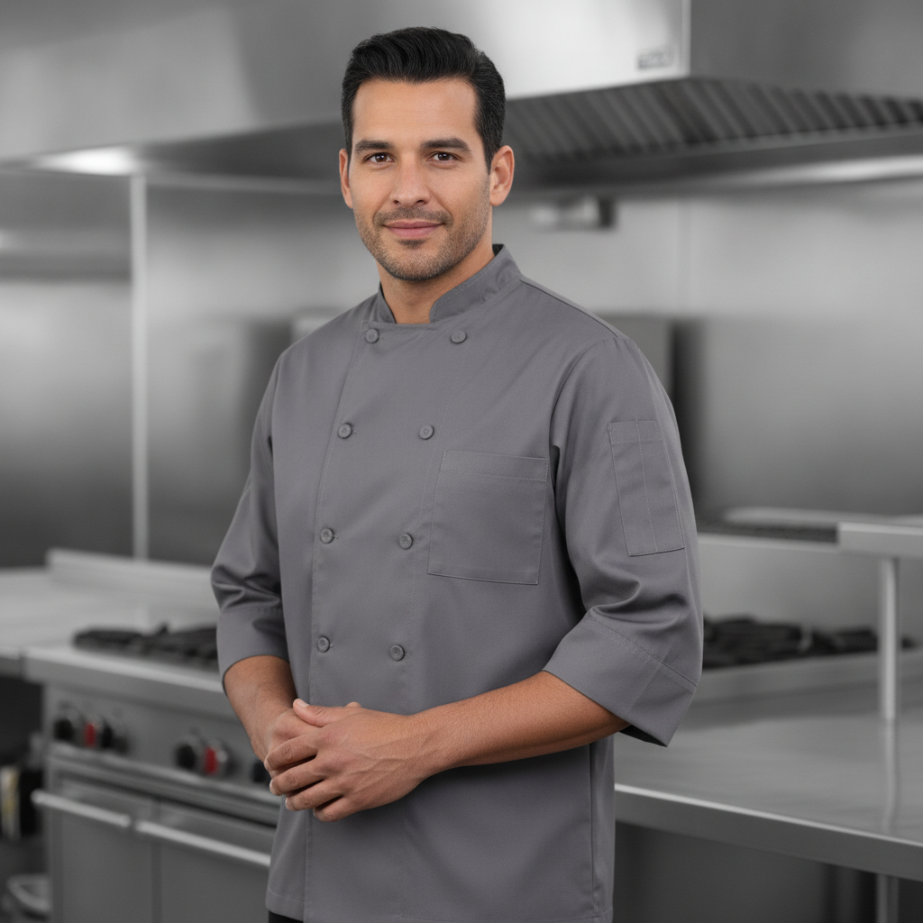 Polycotton Grey Chef Jacket for Professional Kitchens