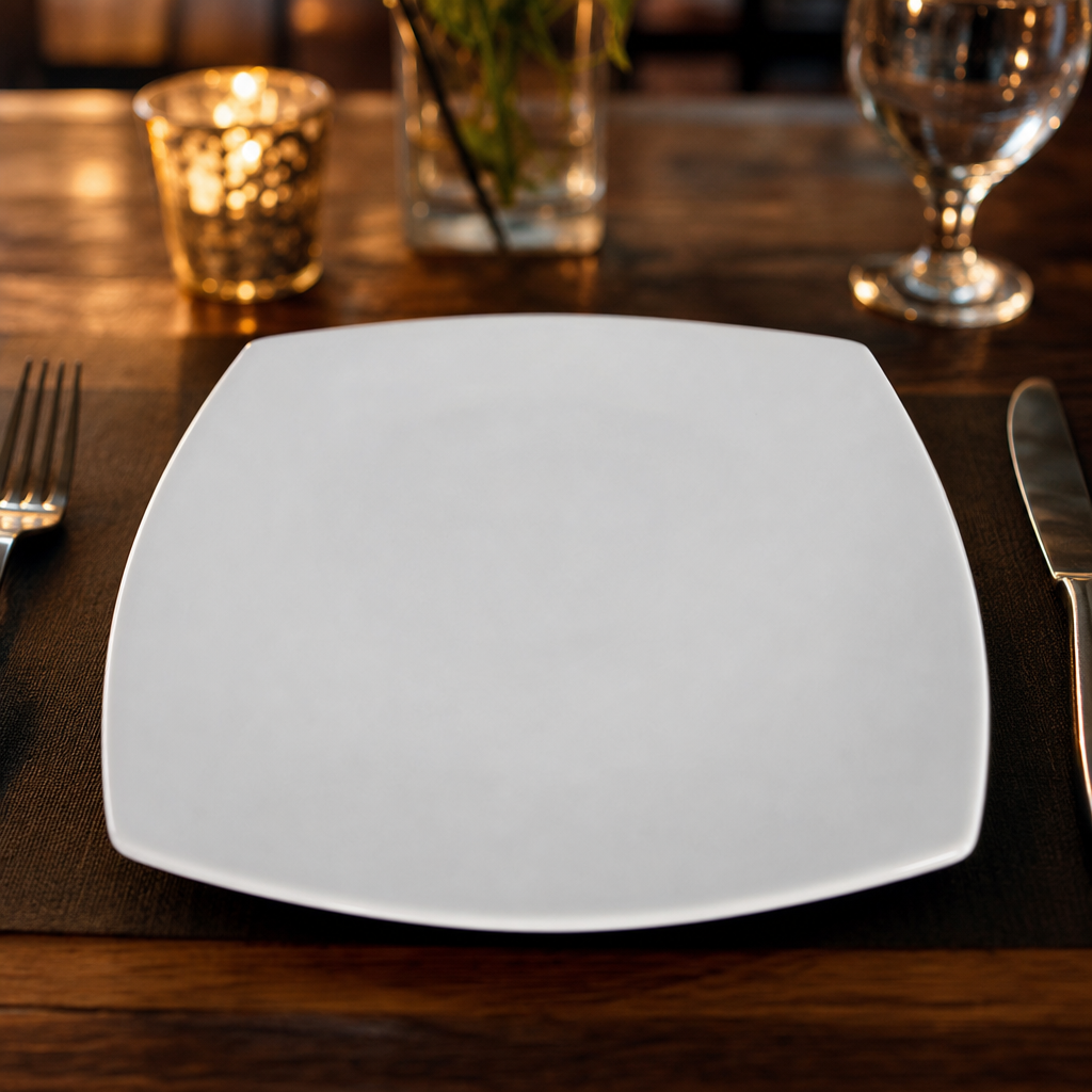 Rounded Square Plates 240mm Porcelain for Casual Dining (Pack of 12)