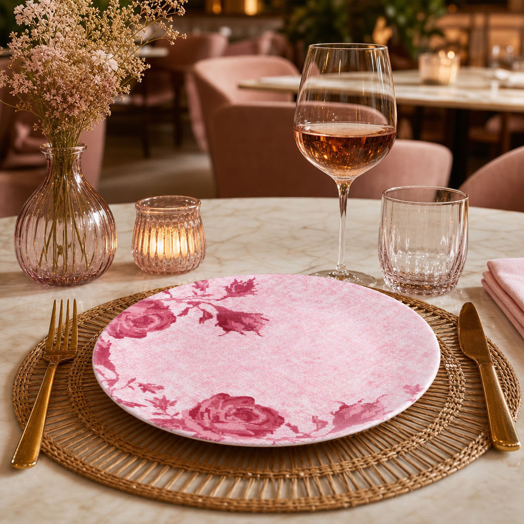 Boho Coupe Plates Pink Porcelain for Elegant Dining (Pack of 12)