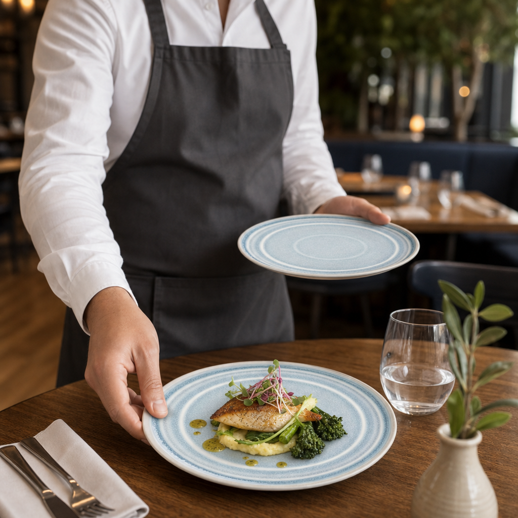 Ice Flat Round Plates 220mm Blue Porcelain for Restaurants & Cafés (Pack of 6)