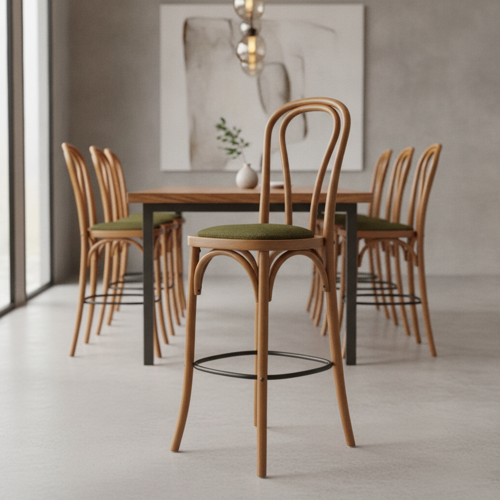 Rubber Wood Hoop Back Bar Chair with Green Seat 10kg for Restaurants