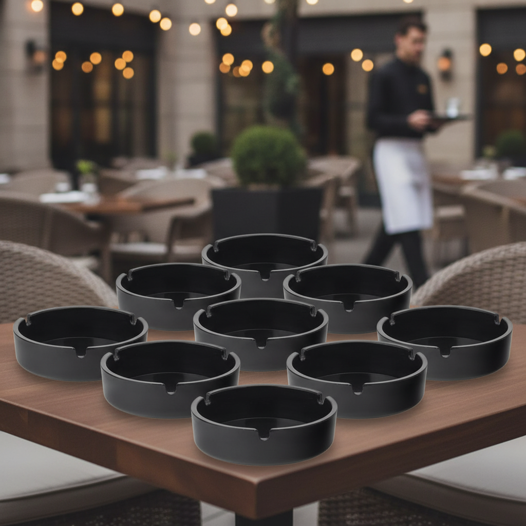 Melamine Black Ashtrays 100mm for Outdoor Use (Pack of 10)