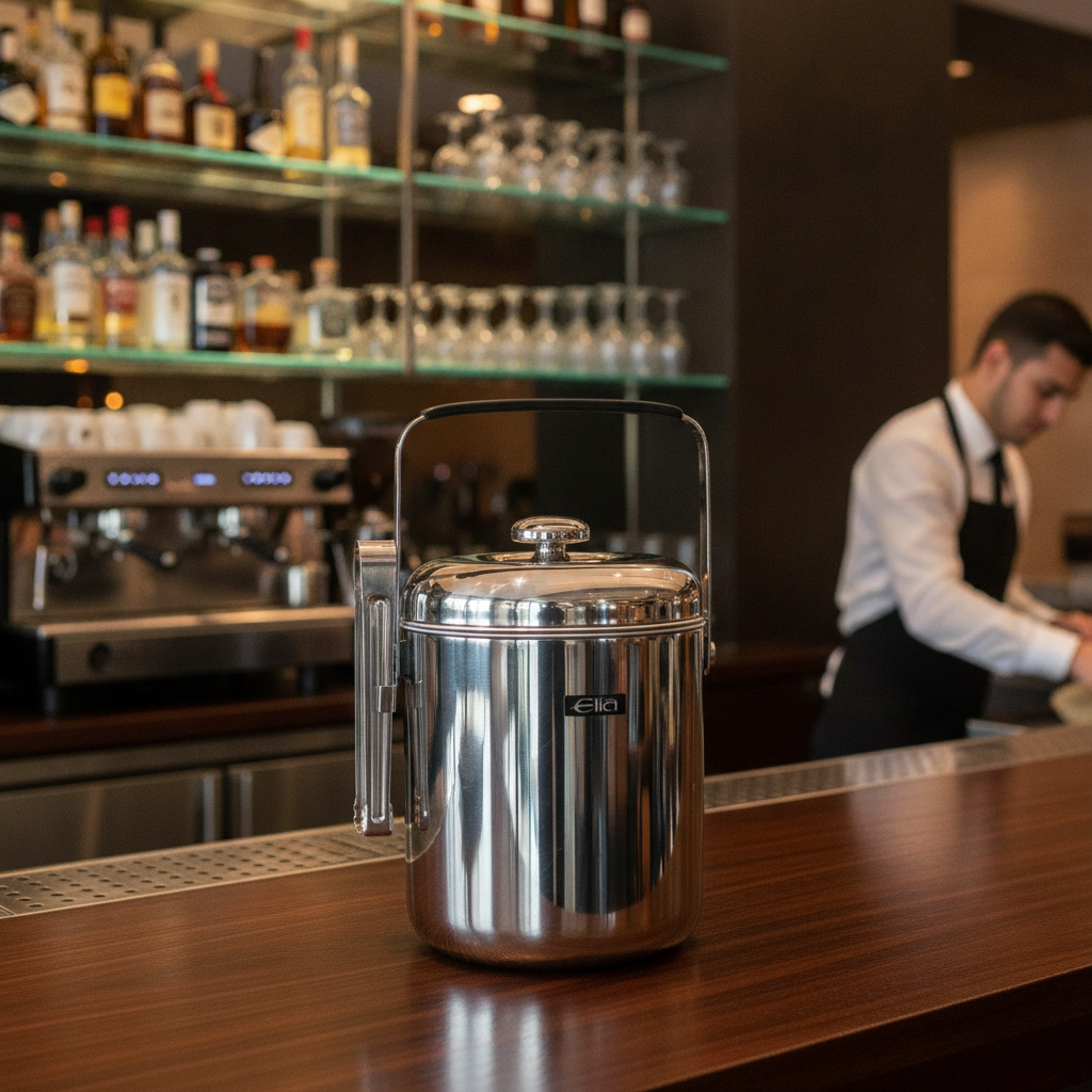Chrome Ice Bucket with Tongs 1.3L for Bars & Pubs