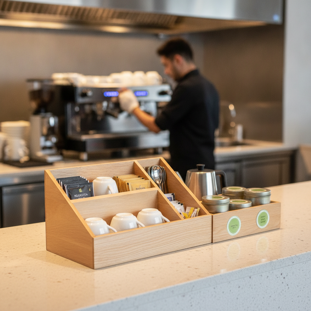 Hevea Wood Tea Station 160x285mm for Organising Hot Drink Items