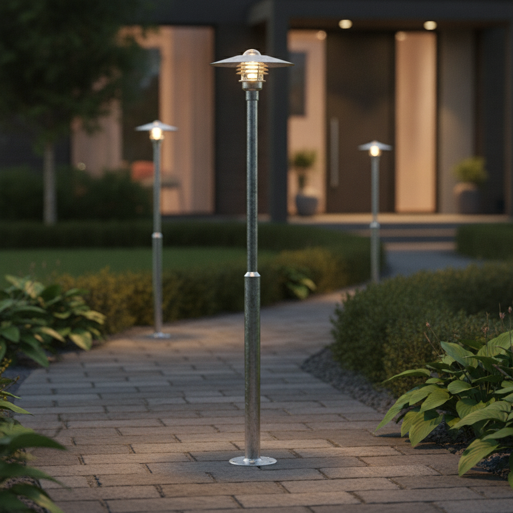 Galvanised Steel Outdoor Garden Light 2000mm for Pathways & Entrances
