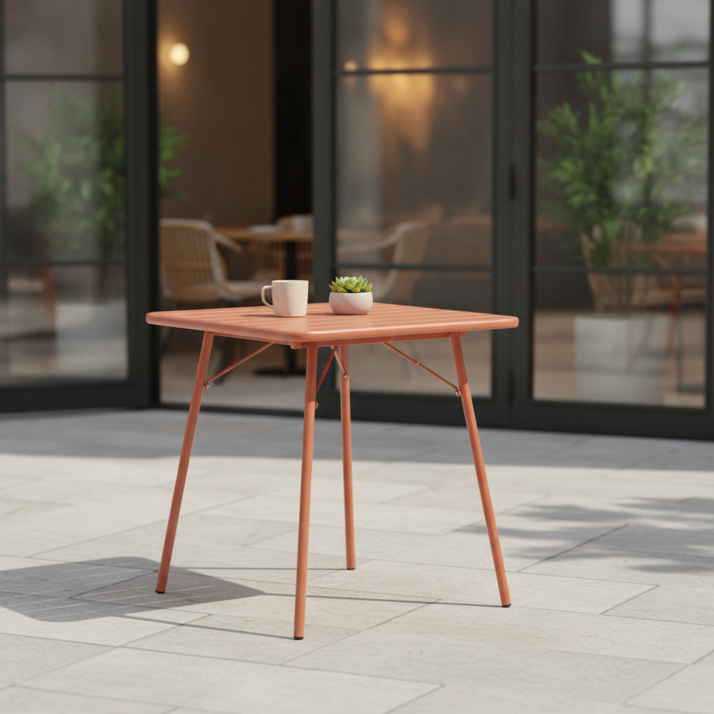 Steel Square Folding Table 700mm in Terracotta for Indoor & Outdoor Use