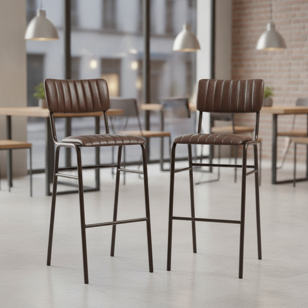 Metal Vintage Brown Stacking Bar Stools 1100mm for Cafés & Restaurants (Pack of 2)