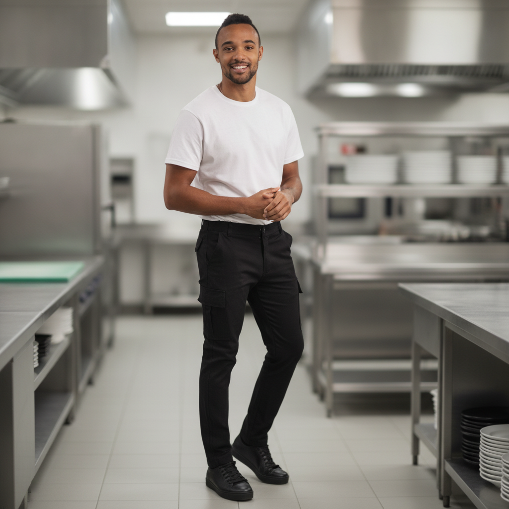 Polycotton Slim Fit Cargo Trousers Black for Professional Use