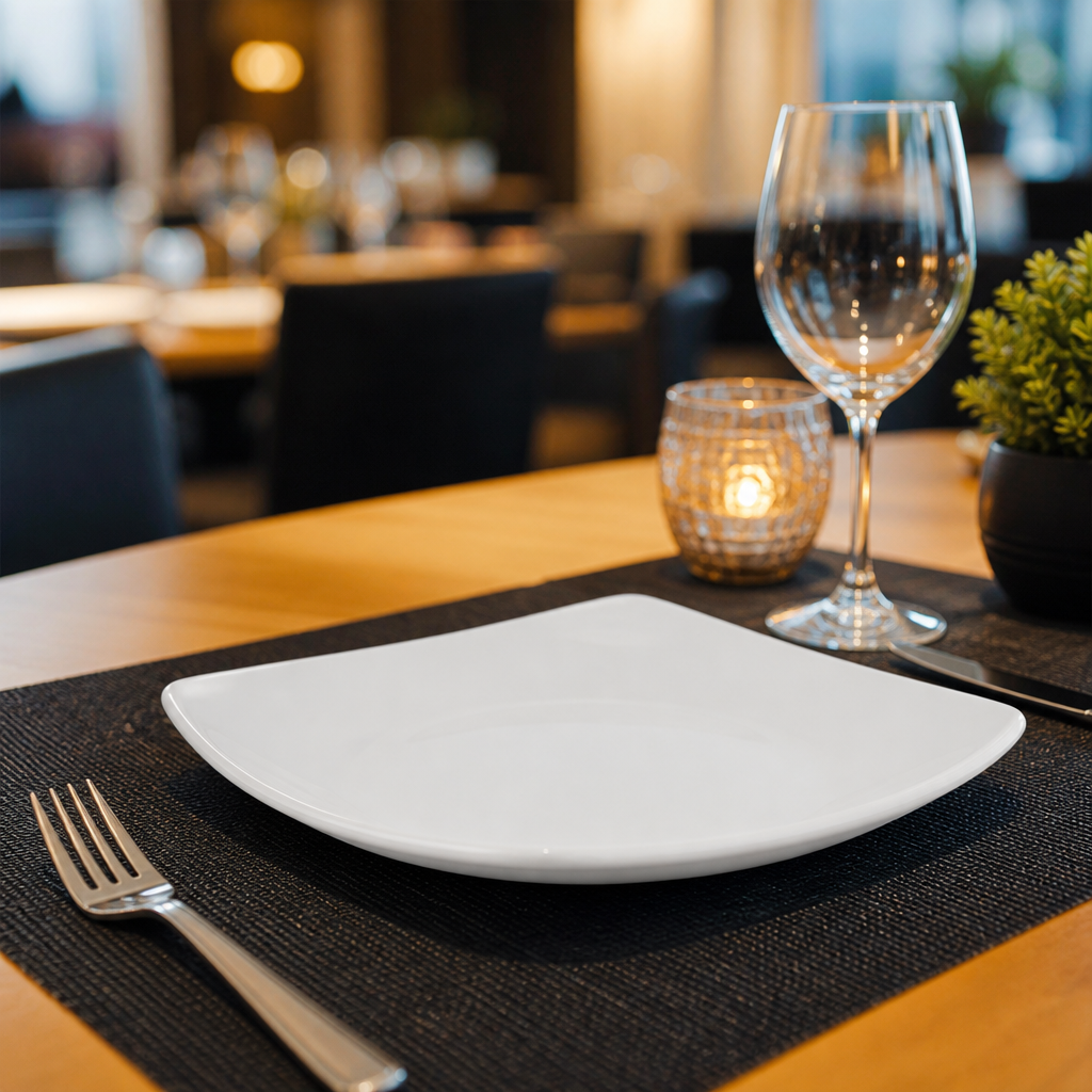 Square Plates 215mm Porcelain for Professional Catering (Pack of 12)