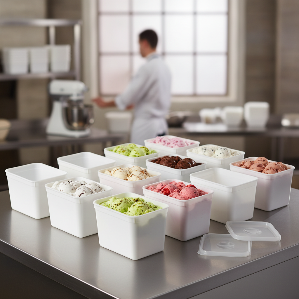Polypropylene Ice Cream Container 4L for Commercial Use (Pack of 15)