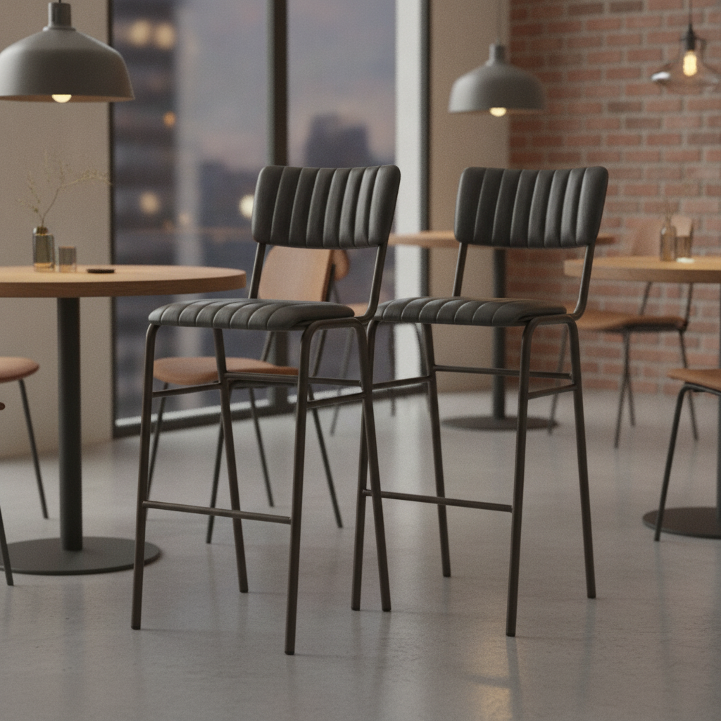 Metal Black Stacking Bar Stools 1100mm for Restaurants & Cafés (Pack of 2)