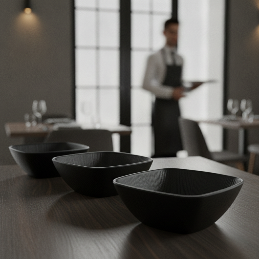 Melamine Square Bowl Black 195x195mm for Stylish Dining