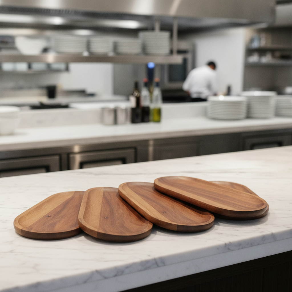 Wood Natural Hardwood Presentation Boards 290x150mm for Catering (Pack of 4)