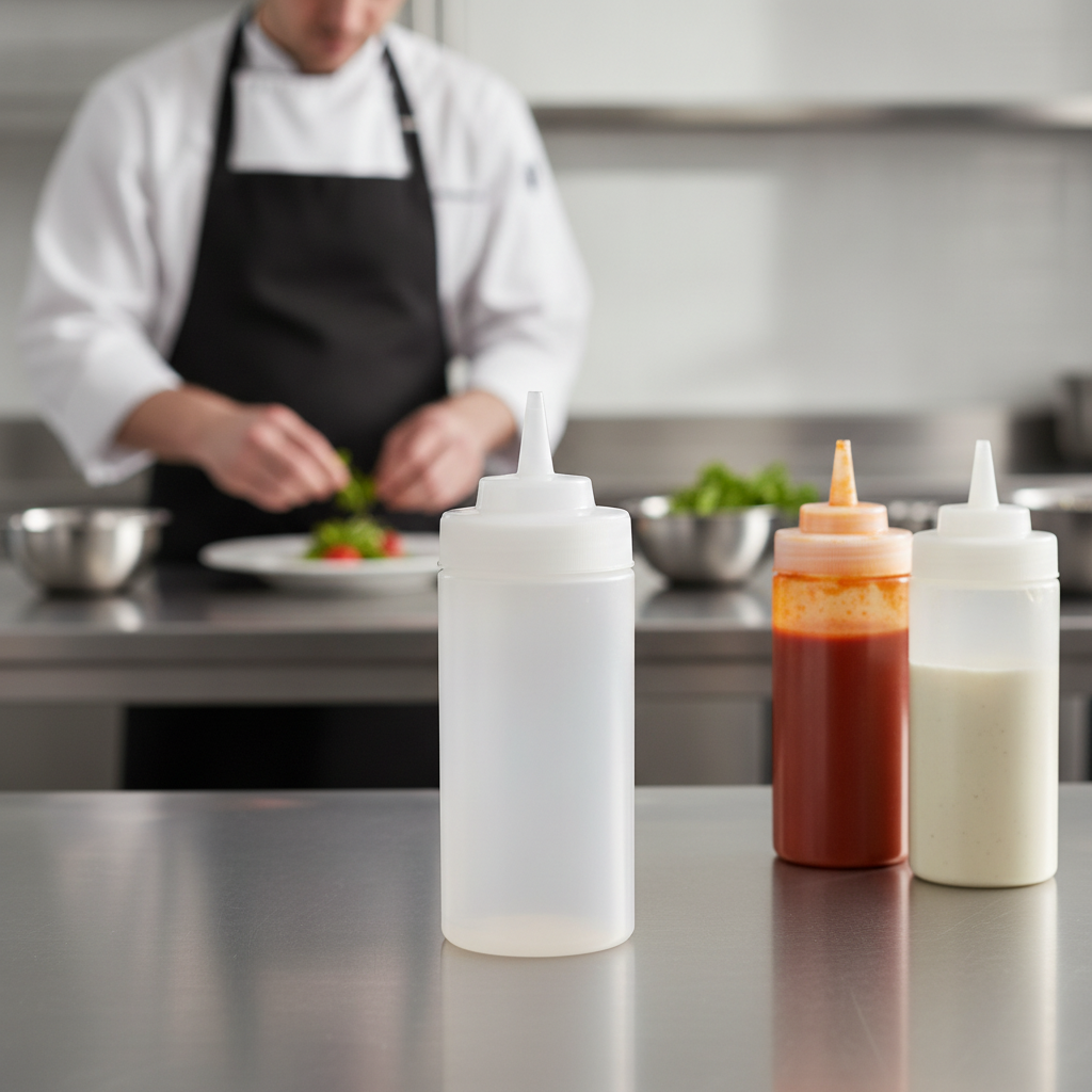 Clear Polyethylene Wide Neck Squeeze Sauce Bottle 16oz for Precise Dispensing