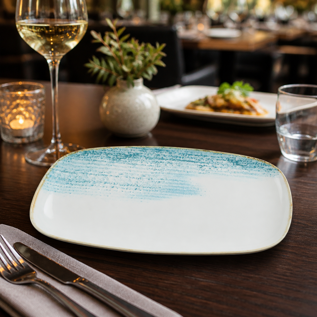 Oblong Plates Aqua Porcelain for Vibrant Table Settings (Pack of 12)