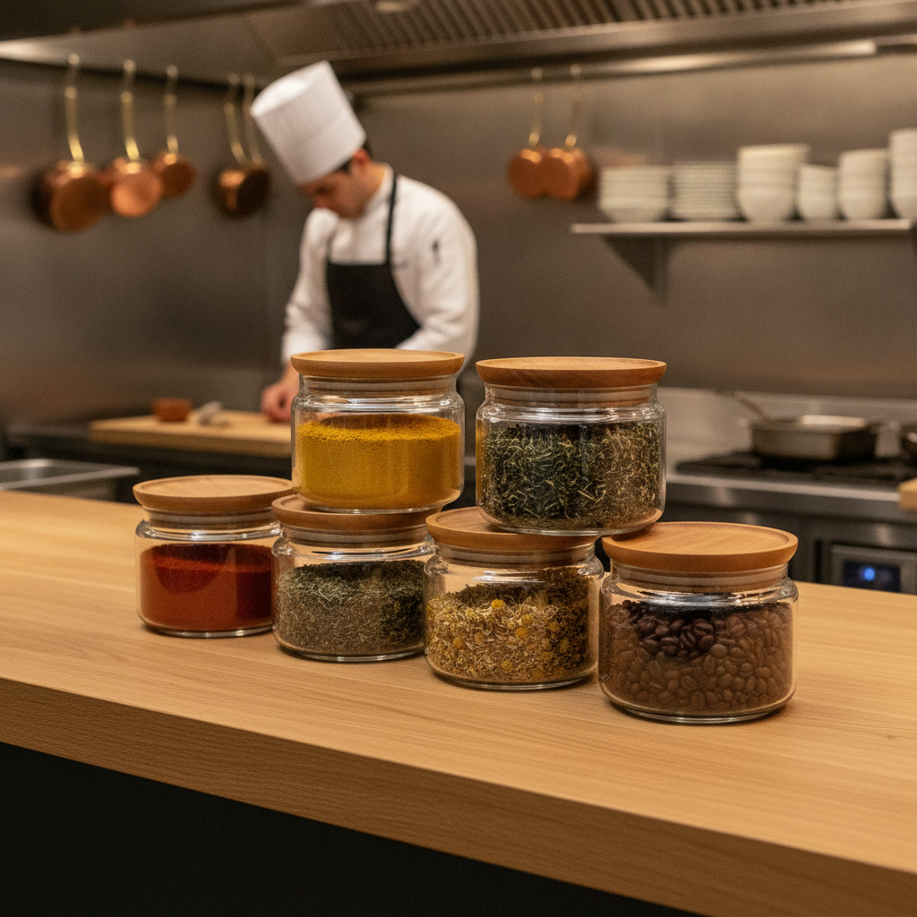 Glass Storage Jars with Wooden Lids 500ml for Home Kitchens (Pack of 6)