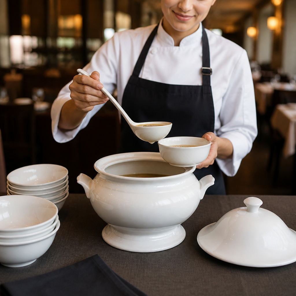 Porcelain Soup Tureen with Ladle 2.5L for Restaurants & Cafés