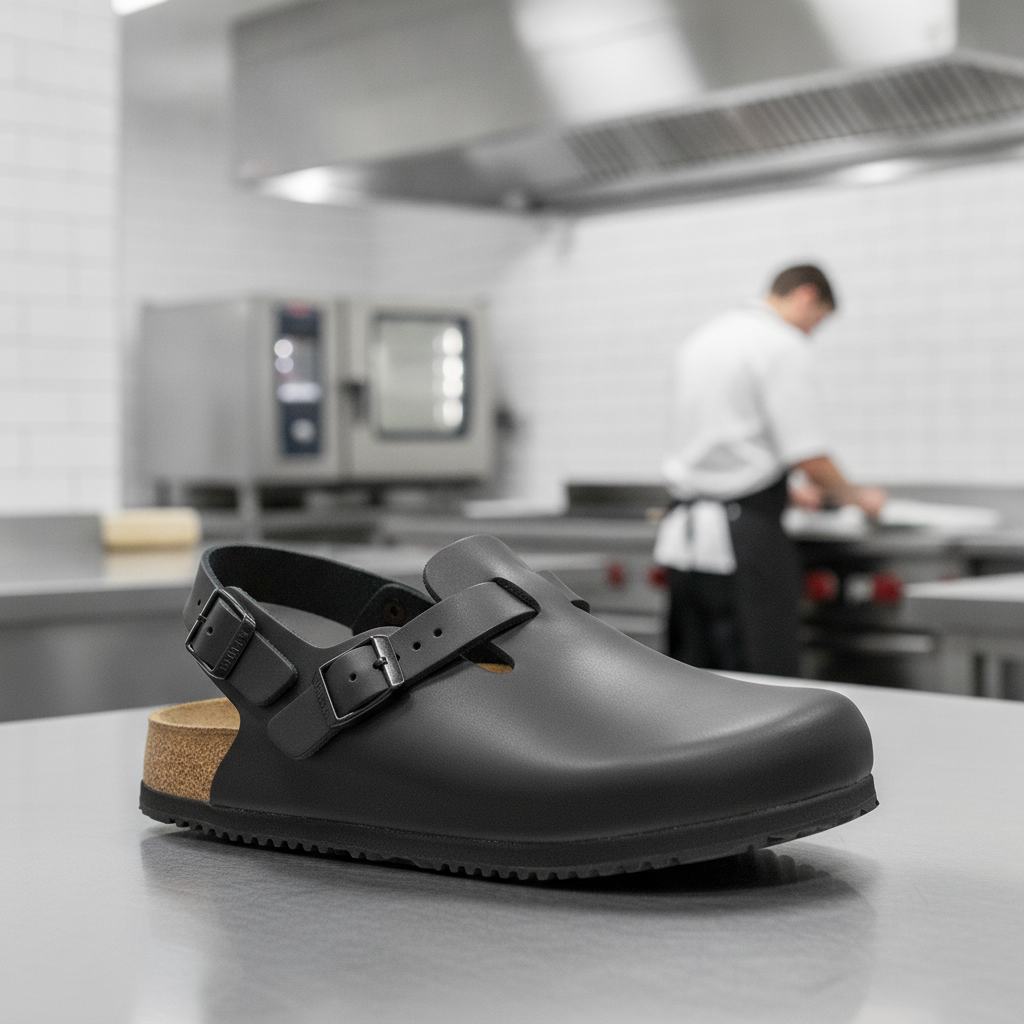 Leather Black Tokio Clogs for Professional Kitchens
