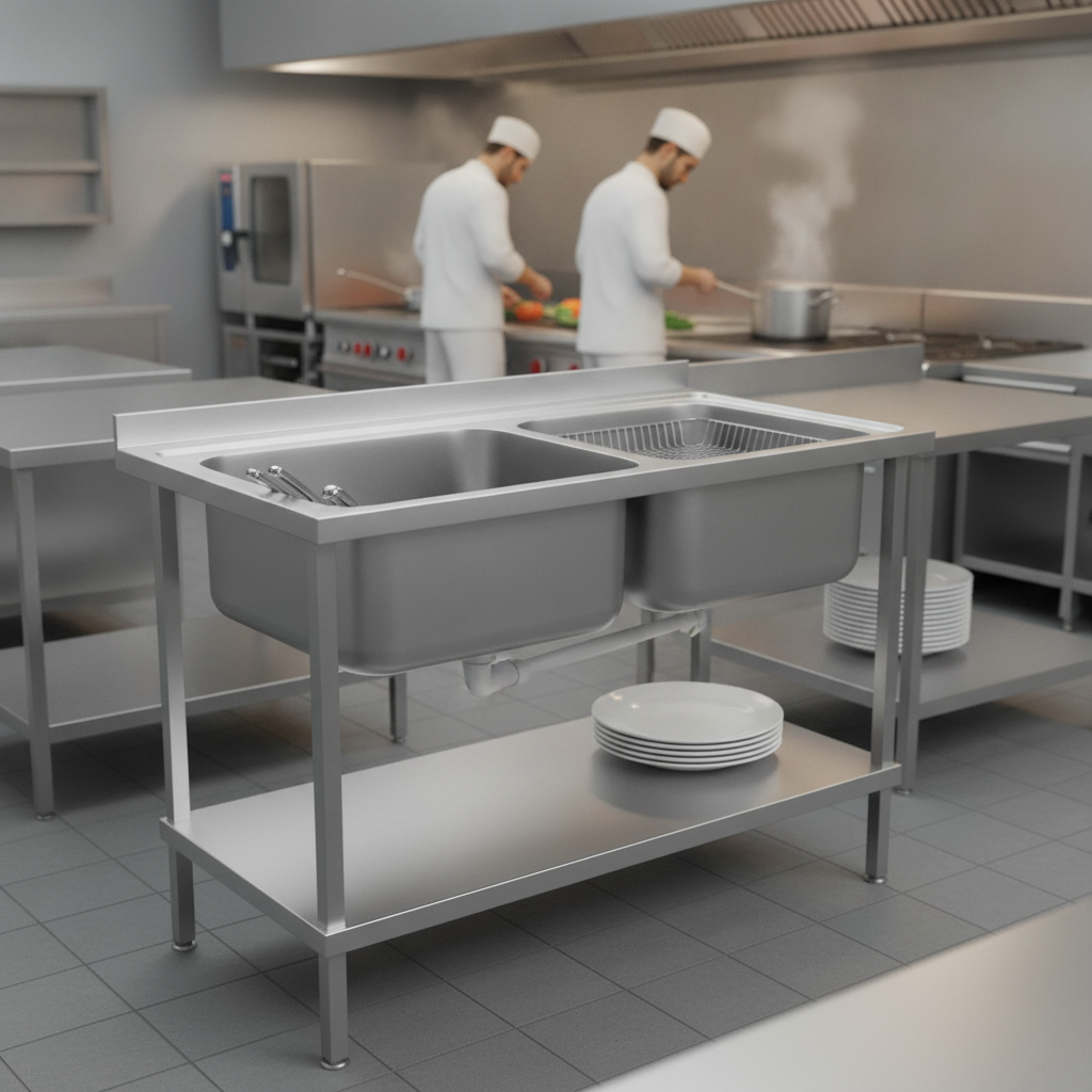 304 Stainless Steel Double Sink Unit 1200mm for Commercial Kitchens