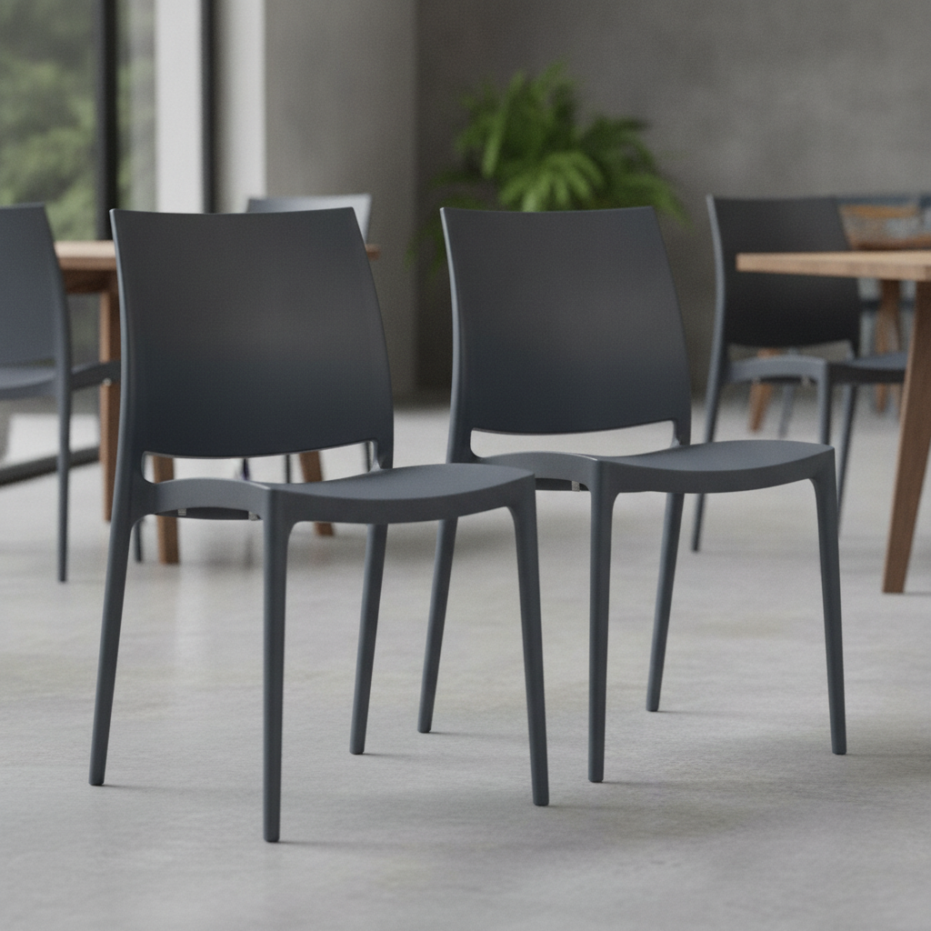 Polypropylene Dark Grey Side Chairs 810x440mm for Hospitality Spaces (Pack of 2)