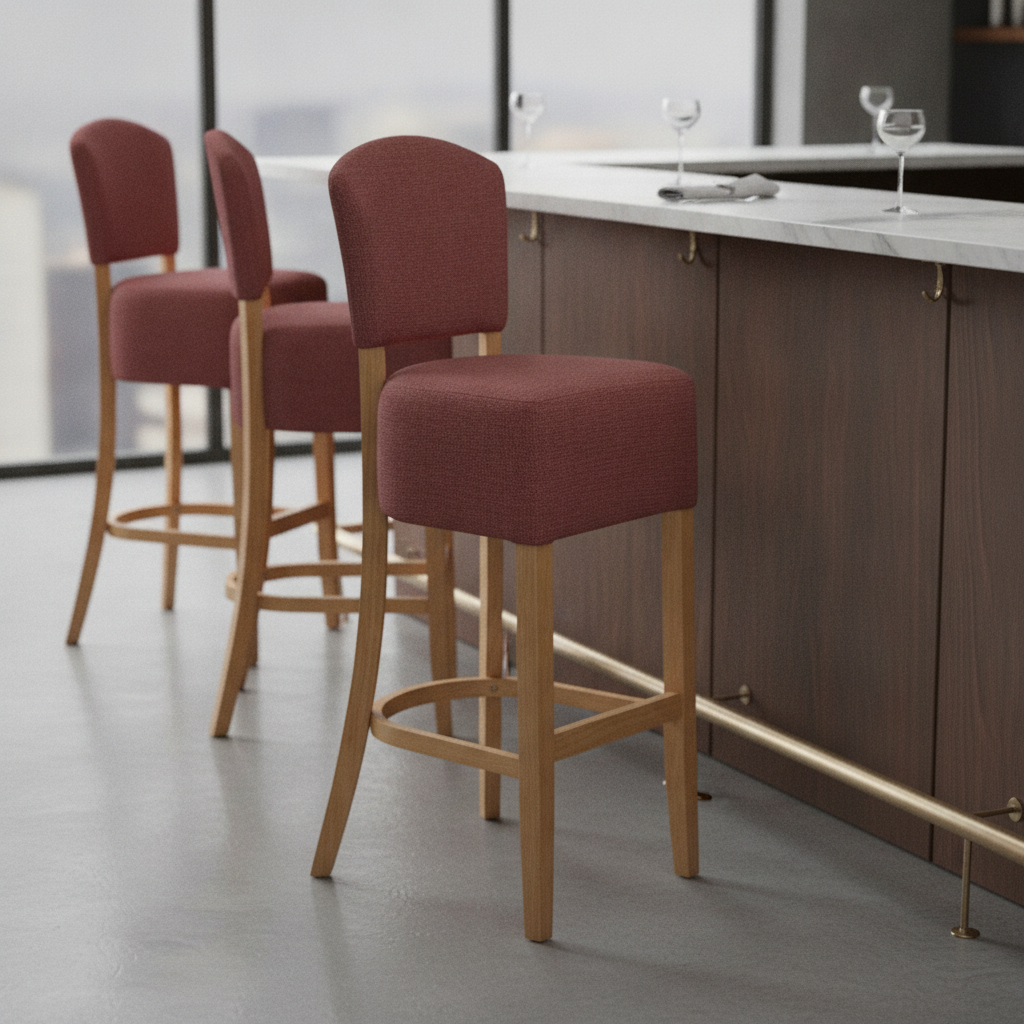 Rubber Wood Bar Chair with Soft Oak Finish 1175mm for Commercial Use
