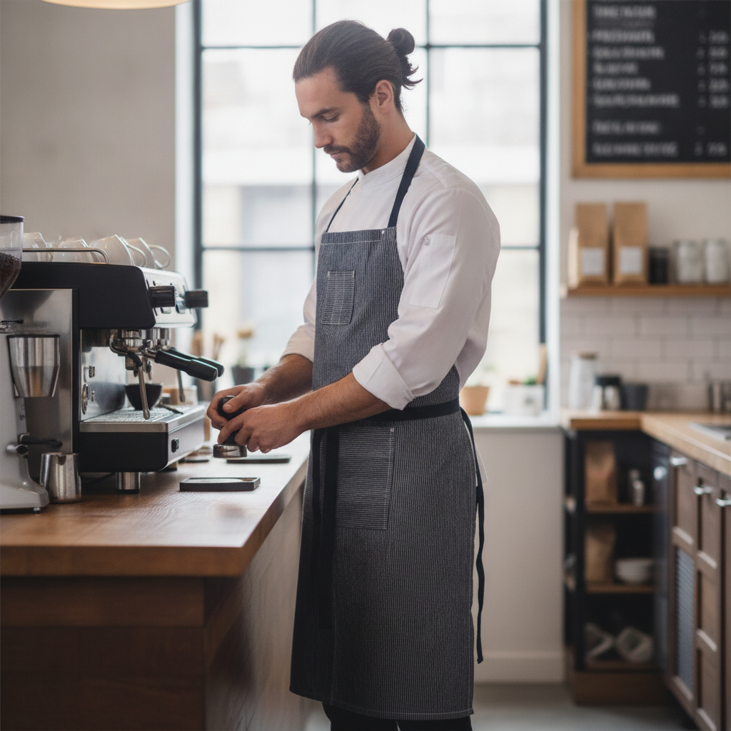 Polycotton Denim Indigo Blue Bib Apron for Artisan Cafés
