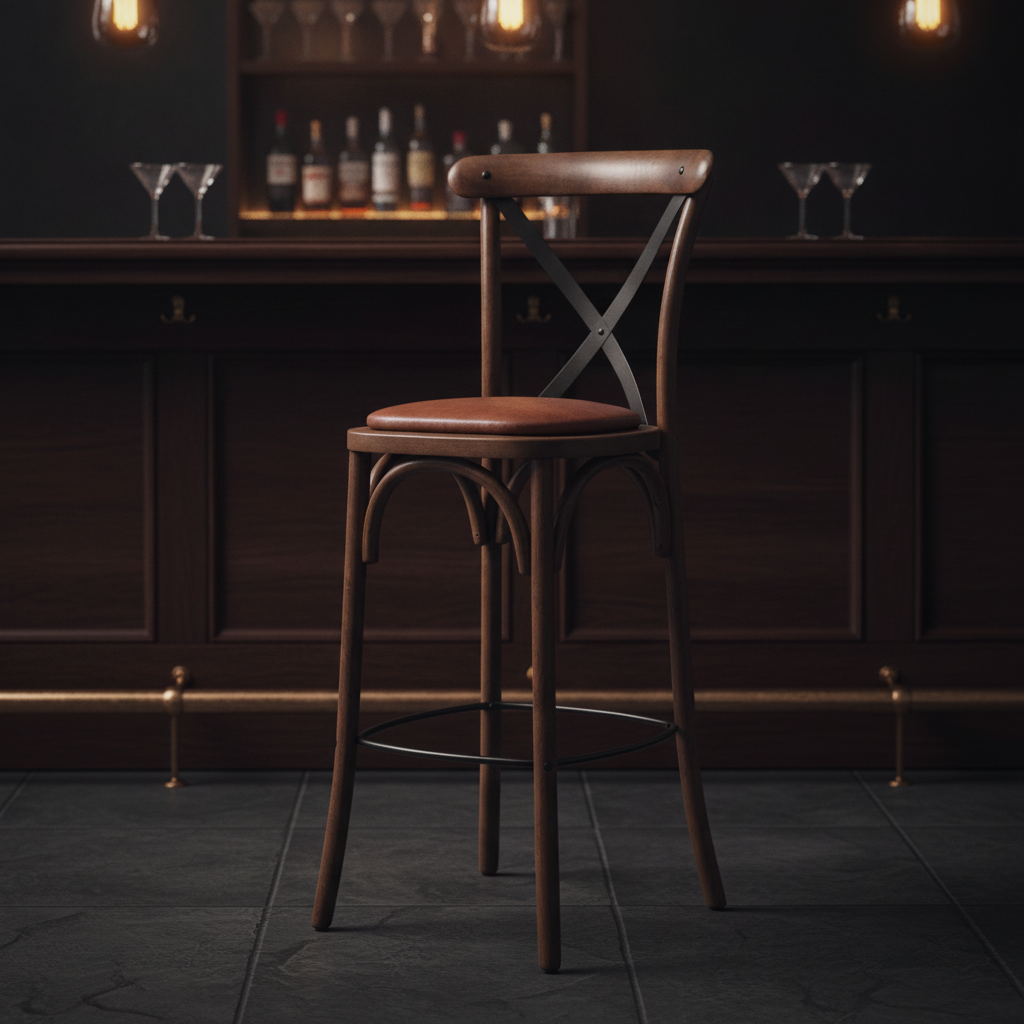 Rubber Wood Bar Chair with Padded Seat 1180mm for Stylish Seating