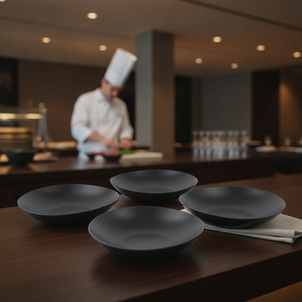 Melamine Granite Black Bowls 320mm for Buffet Tables (Pack of 4)
