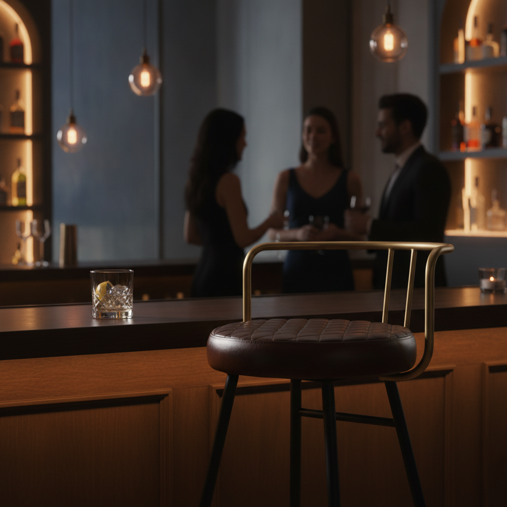 Genuine Leather Bar Height Cocktail Stool 890x500mm for Indoor Spaces