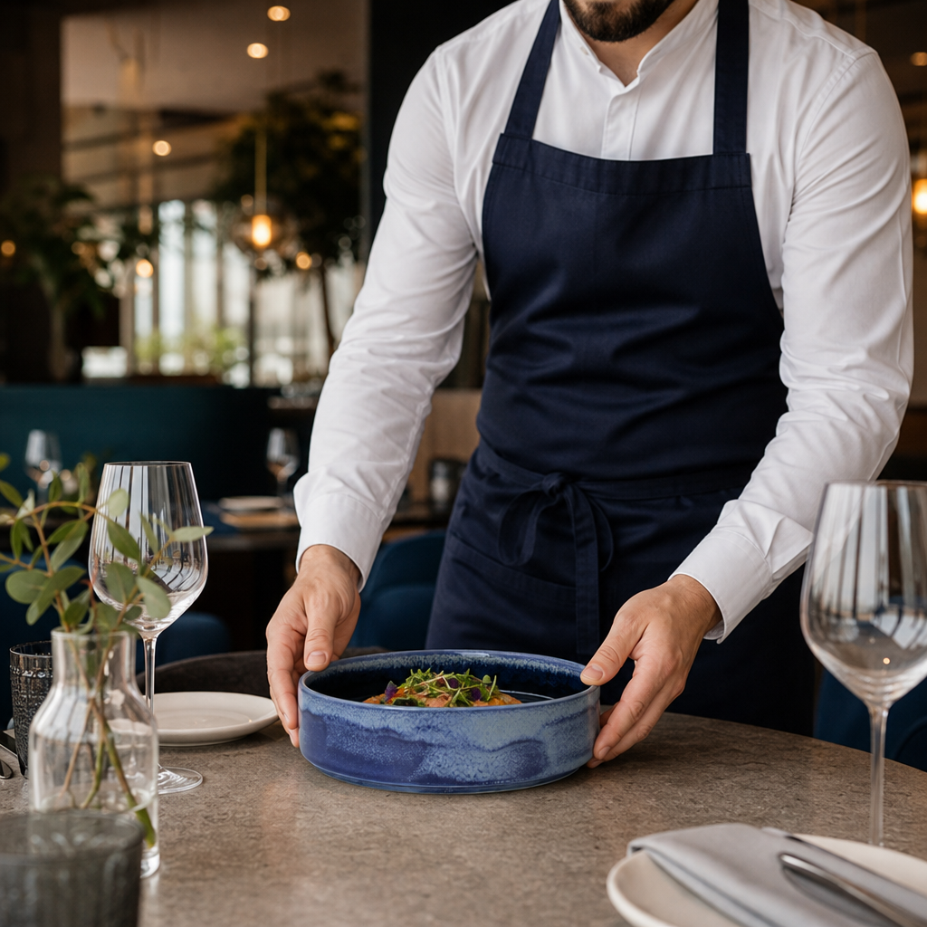 Round Stacking Trays Blue Vitrified Ceramic for Versatile Presentation (Pack of 12)